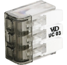 Transparente Verbindungsklemme ViD UC 03, 3-polig, Kunststoffgehäuse für Elektroinstallationen.
