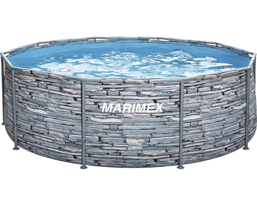 Runder Marimex Rahmenpool in Steinoptik mit Metallgestell.