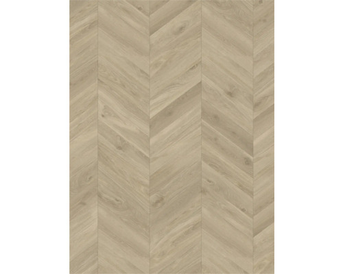 Bodenbelag in Holzoptik mit Chevron-Muster und natürlicher Holzmaserung.