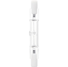 Halogenstab R7s aus klarem Glas mit sichtbarem Glühdraht.