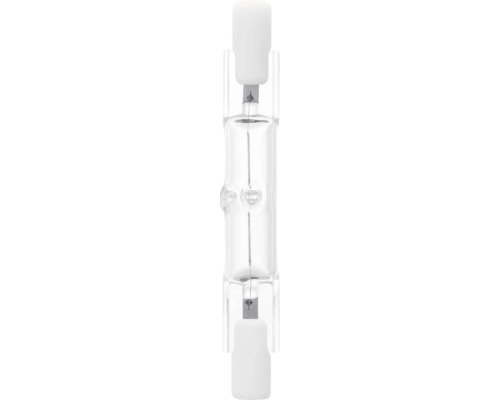 Halogenstab R7s aus klarem Glas mit sichtbarem Glühdraht.