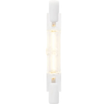 Transparente LED-Stiftsockellampe in länglicher Form mit sichtbarem Leuchtfaden.