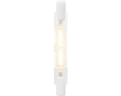 Transparente LED-Stiftsockellampe in länglicher Form mit sichtbarem Leuchtfaden.