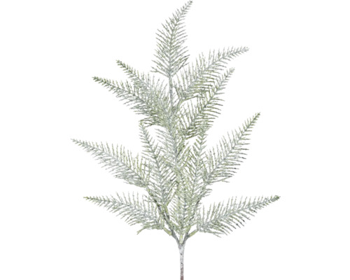 Künstlicher Dekozweig mit beschneiter Optik für Weihnachtsdekorationen und florale Gestecke.