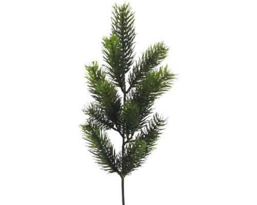 Künstlicher grüner Tannenzweig aus Kunststoff für die Weihnachtsdekoration.