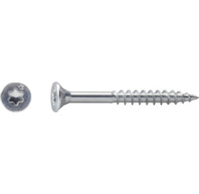Senkkopfschraube aus verzinktem Stahl mit Teilgewinde und Torx-Antrieb in Seitenansicht und Draufsicht.