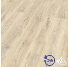 Laminatboden in heller Holzoptik mit 24 Stunden Wasserschutz und hoher Kratzfestigkeit.