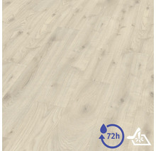 Laminatboden in heller Eichenoptik, 72 Stunden Wasserschutz und lichtbeständig.