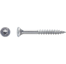 Senkkopfschraube mit Torx-Antrieb aus verzinktem Stahl, Teilgewinde, Draufsicht und Seitenansicht.
