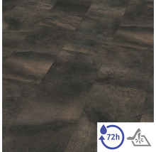 Bodenbelag in dunkler Steinoptik, wasserresistent bis zu 72 Stunden und stoßfest.