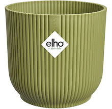 Runder Pflanztopf aus Kunststoff mit vertikalen Rillen und elho Logo.
