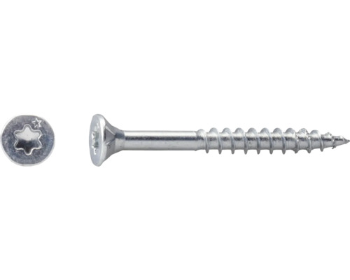 Spanplattenschraube mit Senkkopf und Torx-Antrieb, Teilgewinde, verzinkter Stahl.