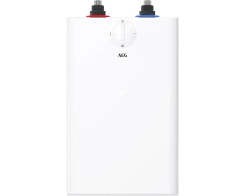 AEG Kleinspeicher, Untertischgerät mit Temperaturregler und Wasseranschlüssen oben.