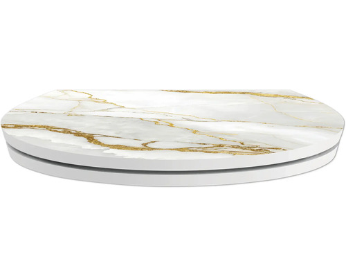 WC-Sitz Deckel in Marmor-Optik Weiß mit goldfarbenen Adern.