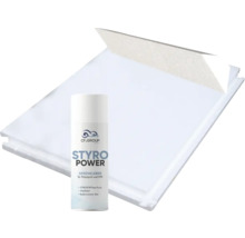 Sprühkleber für Polystyrol und expandiertes Polystyrol neben einer Isolierplatte.
