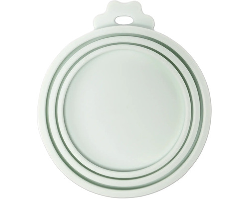 Universal-Silikondeckel für Tierfutterdosen mit verschiedenen Ringgrößen und einer Lasche zum Öffnen.