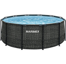 Marimex runder Rahmenpool in Rattan-Optik mit blauem Wasser.