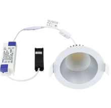Weißes, rundes LED Einbaustrahler Set inklusive LED-Treiber und Anschlussbox.