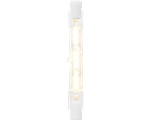 Eco-Halogenlampe dimmbar R7S 78 mm / 77 W, 1 Stk. Halogenstab R7s aus transparentem Glas, eingeschaltet.