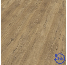 Laminatboden in Holzoptik mit strukturierter Oberfläche und 24 Stunden Wasserschutz.