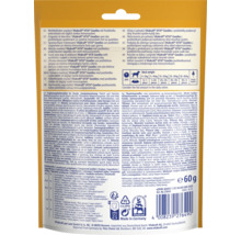 Rückseite der Vitakraft VITA Goodies Hundesnack-Verpackung mit 60 Gramm Inhalt, Zutaten, Fütterungstabelle, Recyclinghinweisen und Vitakraft Logo.