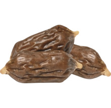 Drei kleine, braune Hundesnack-Würstchen mit geriffelter Oberfläche.