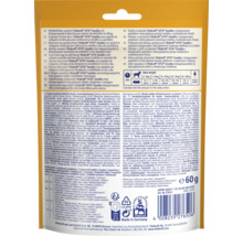 Rückseite der Verpackung von Vitakraft VITA Goodies Hundesnacks mit Zusammensetzung, Fütterungsempfehlung, 60 Gramm Nettoinhalt und Vitakraft Logo.