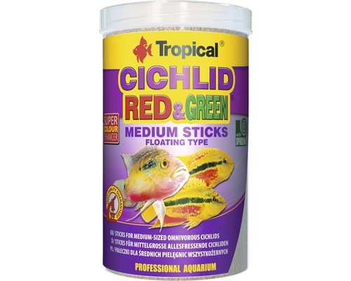 Futtersticks Tropical Cichlid Red&Green Medium Sticks 1 l Tropical Cichlid Red and Green Medium Sticks Fischfutter für mittelgroße, allesfressende Cichliden