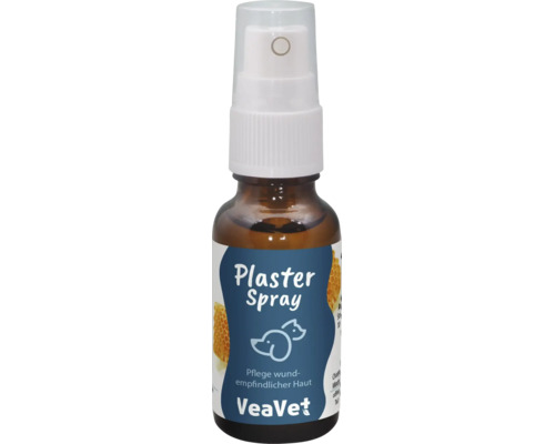 VeaVet Plaster Spray, Sprühpflaster zur Pflege wundempfindlicher Haut bei Tieren, Glasflasche mit Sprühkopf.