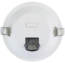 LED-Einbaustrahler Rückansicht mit Montagefedern und Schalter für Farbtemperatur 3000, 4000 und 5700 Kelvin.