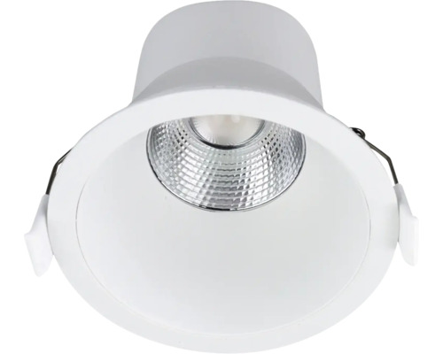 Runder LED-Einbaustrahler in Weiß mit tiefem Gehäuse und facettiertem Reflektor.