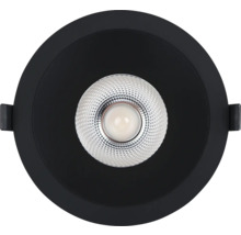 Runder LED-Einbaustrahler in Schwarz mit strukturiertem Reflektor.