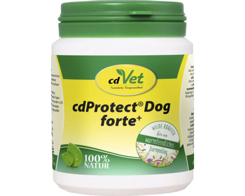 cdVet cdProtect Dog forte+ Ergänzungsfuttermittel für Hunde, 100 Prozent Natur, Kräuter für ein wurmfeindliches Darmmilieu, Kunststoffdose.