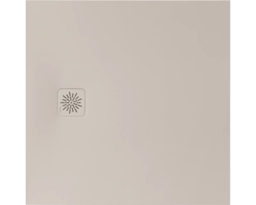 Quadratische Duschwanne mit strukturierter Oberfläche, Ablaufdeckel und Laufen Logo.