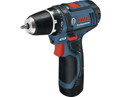 Bosch Professional Akku-Bohrschrauber GSR 12-2-LI mit Schnellspannbohrfutter und Drehmomenteinstellung.