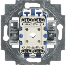 Unterputz-Schaltereinsatz mit Metall-Tragring, 16 Ampere 250 Volt, mit Prüfzeichen für ÖVE, CCC und NF.