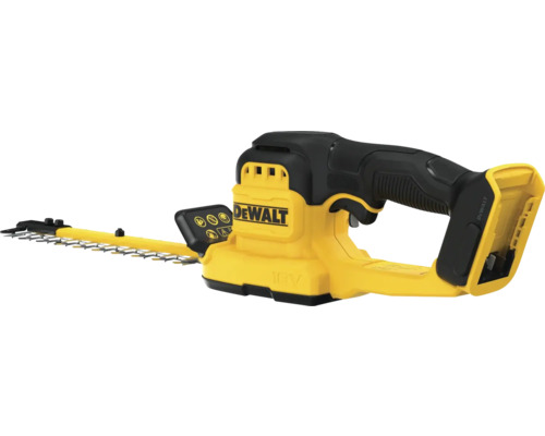 Akku-Gras- und Strauchschere von DeWalt mit ergonomischem Handgriff und DeWalt Logo.