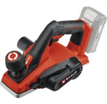 Roter Einhell Akku-Hobel mit schwarzem Handgriff und Einstellrad für die Spantiefe.