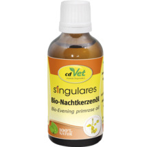 cdVet Singulares Bio-Nachtkerzenöl in einer Flasche mit Schraubverschluss, ein hundert Prozent Naturprodukt zur Tiergesundheit.