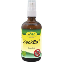 cdVet ZeckEx Repellent Spray in einer braunen Glasflasche mit Sprühaufsatz zum Schutz gegen Zecken.