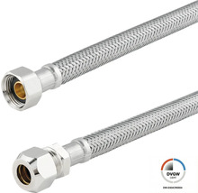 Flexibler Anschlussschlauch aus Edelstahlgeflecht, zertifiziert für Trinkwasserinstallationen.