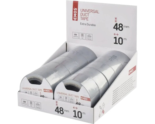 EMOS Universal-Panzerband, 48 Millimeter breit, 10 Meter lang, ultraviolettbeständig, von Hand reißbar, im Displaykarton.