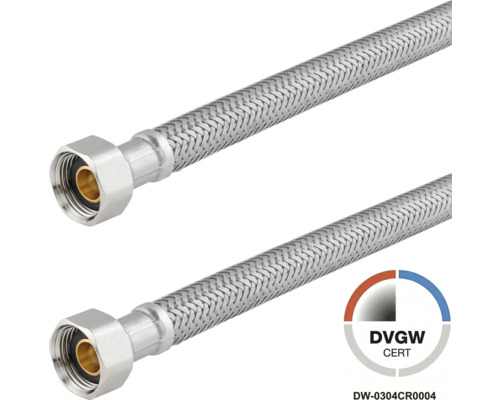 Verbindungsschlauch veporit 3/8" IG x 3/8" IG x 300 mm DVGW geprüft Flexibler Panzerschlauch aus Edelstahl mit DVGW-Zertifizierung und Anschlussmutter.