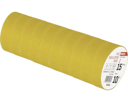 10 Rollen gelbes PVC-Isolierband von EMOS, Breite 15 Millimeter, Länge 10 Meter.