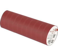 Packung mit zehn Rollen PVC-Isolierband, 15 Millimeter breit und 10 Meter lang, geeignet für die Elektroisolation.