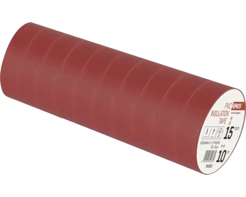 Packung mit zehn Rollen PVC-Isolierband, 15 Millimeter breit und 10 Meter lang, geeignet für die Elektroisolation.