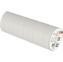 Packung mit zehn Rollen weißem PVC-Isolierband von EMOS, Breite 15 Millimeter, Länge 10 Meter pro Rolle.