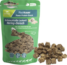 Fischkauer Power-Protein-Snack mit Hering und Dorsch, 100 Prozent Fisch, glutenfrei und zuckerfrei, Hundeleckerli in Würfelform.