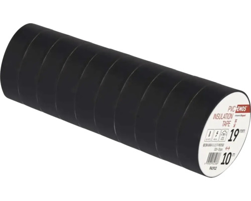 EMOS Isolierband aus PVC, schwarz, 10 Rollen, Breite 19 Millimeter, Länge 10 Meter.