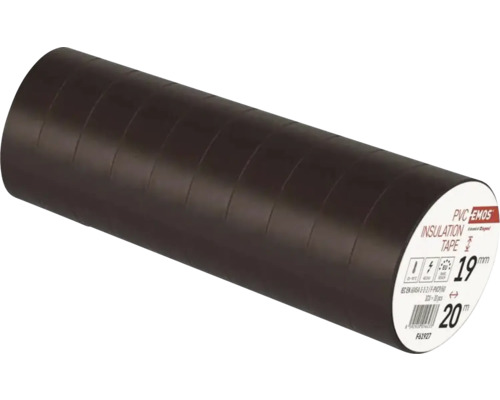 Isolierband aus Polyvinylchlorid, Breite 19 Millimeter, Länge 20 Meter, Packung mit mehreren Rollen, Sicherheitsstandards erfüllt, EMOS Logo.